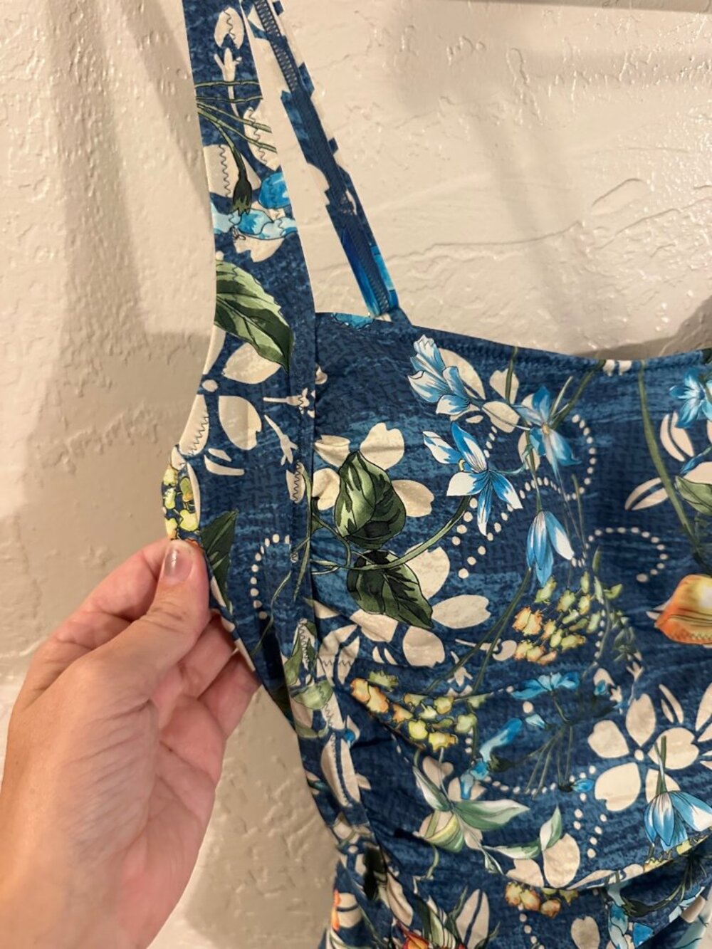 Johnny Was XL Floral One Piece Ruched Ciaga Square Neck Hawaiian Swimsuit - Picture 6 of 11
